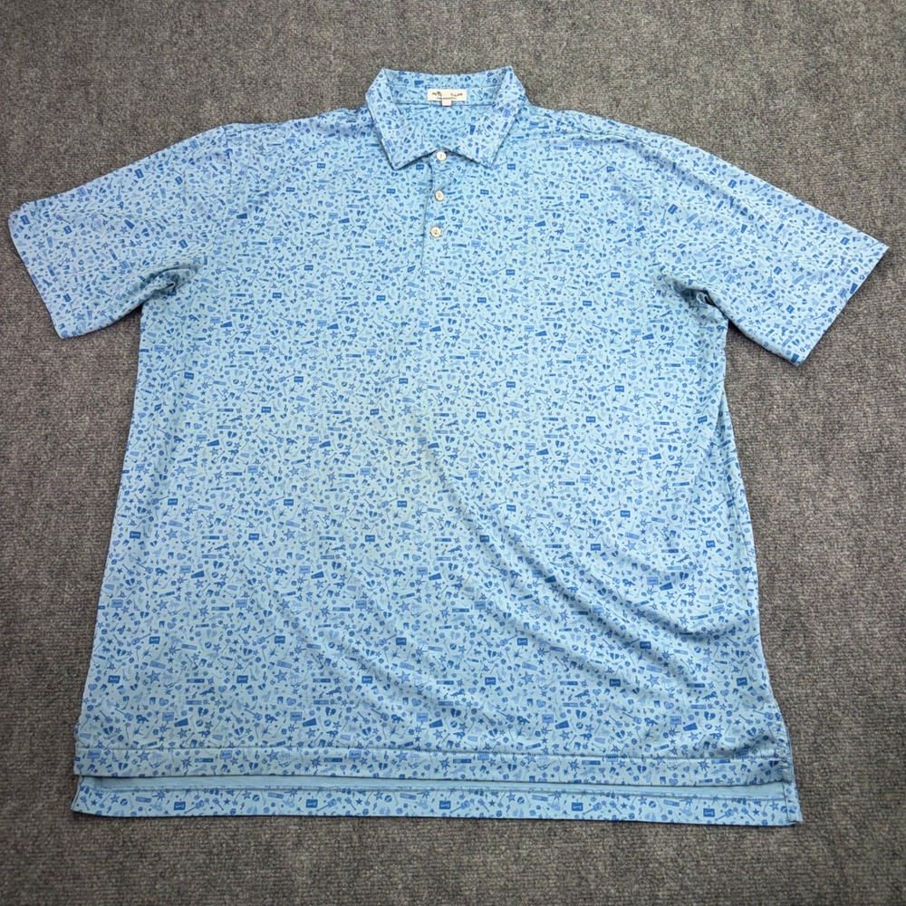 Peter Millar Polo Shirt Mens XL Blue Western Country Music Guitar Summer Comfort